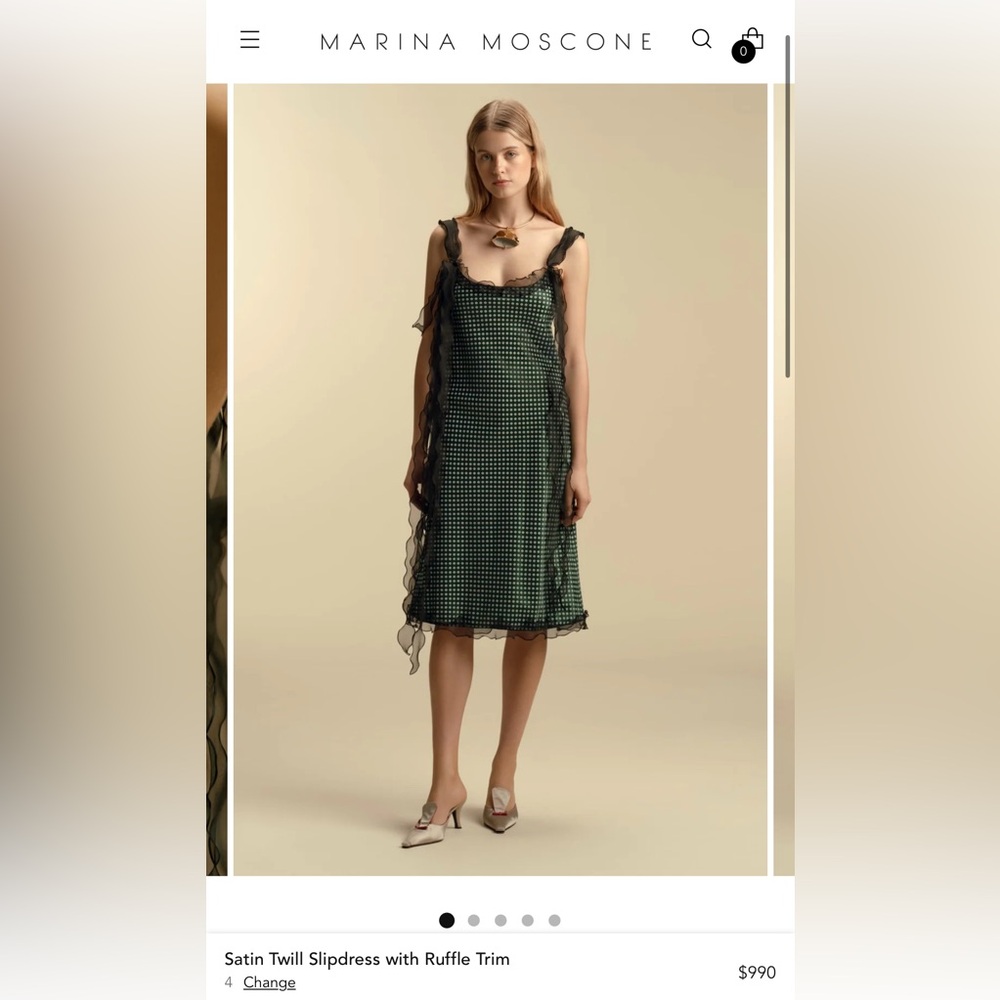 Marina Moscone Satin Twill Slipdress with Ruffle Trim NWT